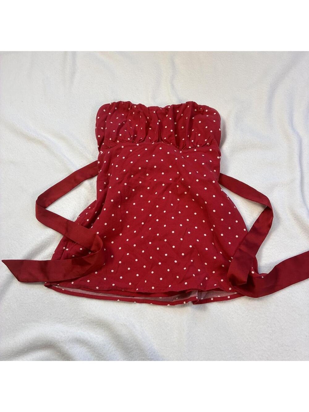 Hollister red polka dot babydoll strapless / tube top ribbon tie back!! Size xs